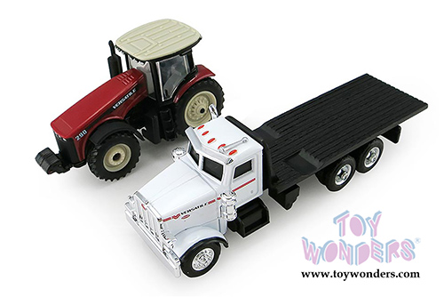 Tomy ERTL Versatile - 290 MFWD Tractor on Peterbilt 367 Dealership Truck (1/64 scale diecast model car, Red & White) 16247
