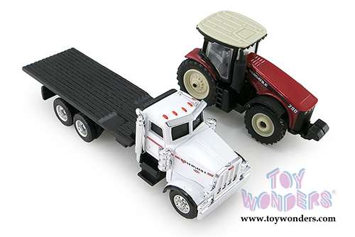 Tomy ERTL Versatile - 290 MFWD Tractor on Peterbilt 367 Dealership Truck (1/64 scale diecast model car, Red & White) 16247