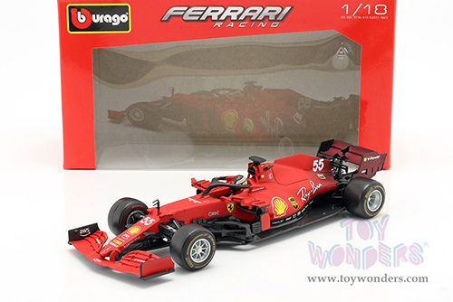 BBurago Ferrari Racing - Ferrari SF21 #55 Carlos Sainz Formula One F1 Car (2021) (1/18 scale diecast model car, Red) 18-16809SAIN