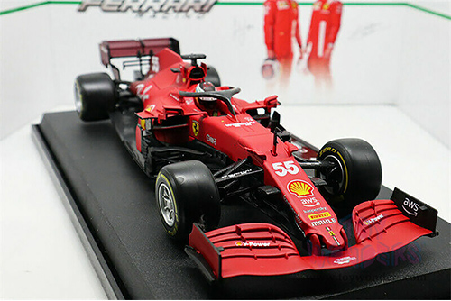BBurago Ferrari Racing - Ferrari SF21 #55 Carlos Sainz Formula One F1 Car (2021) (1/18 scale diecast model car, Red) 18-16809SAIN