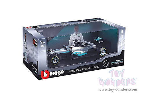 BBurago - Mercedes AMG F1 W12 E Performance #44 Lewis Hamilton Formula 1 (2016) (1/18 scale diecast model car, Silver/Turquoise) 18-18001HAMI