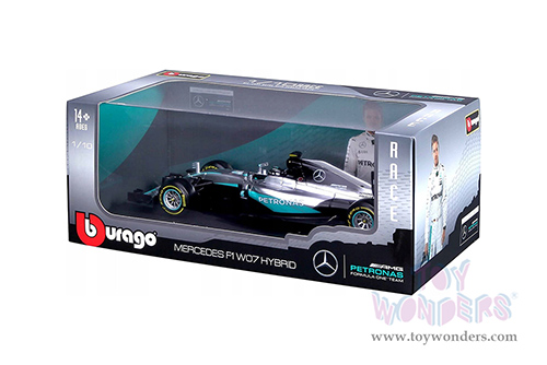 BBurago - Mercedes AMG F1 W07 Hybrid Petronas #6 Nico Rosberg Formula 1 (2016) (1/18 scale diecast model car, Silver/Turquoise) 18-18001ROSB