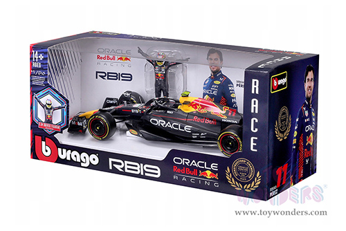 Bburago - Oracle Red Bull Racing RB19 #11 Sergio Pérez Formula One F1 (2023) with Driver Figure (1/24 scale diecast model car, Black) 18-28036/11