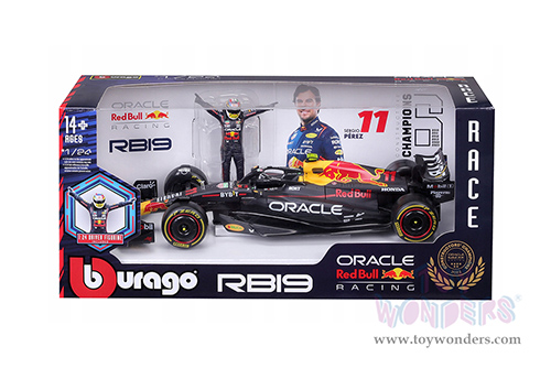 Bburago - Oracle Red Bull Racing RB19 #11 Sergio Pérez Formula One F1 (2023) with Driver Figure (1/24 scale diecast model car, Black) 18-28036/11