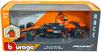 Bburago Formula Racing - McLaren F1 Team #4 Lando Norris "OKX" Winner Formula One F1 Miami GP (2024)  with Driver Figure (1/24 scale diecast model car, Black/Orange) 18-28040/4