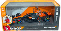 Bburago Formula Racing - McLaren F1 Team #81 Oscar Piastri "OKX" Formula One F1 Miami GP (2024) with Driver Figure (1/24 scale diecast model car, Black/Orange) 18-28040/81