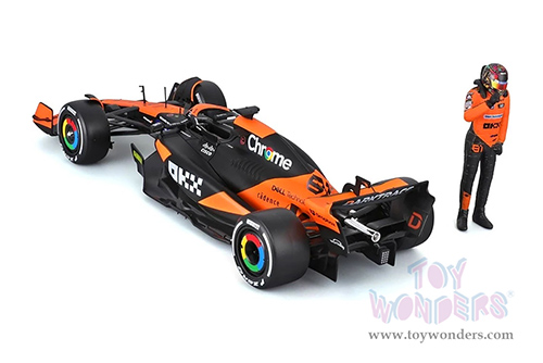 Bburago Formula Racing - McLaren F1 Team #81 Oscar Piastri "OKX" Formula One F1 Miami GP (2024) with Driver Figure (1/24 scale diecast model car, Black/Orange) 18-28040/81