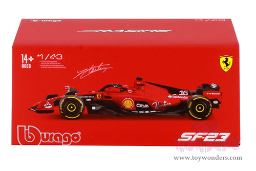 Bburago Formula Racing - Ferrari SF-23 #16 Charles Leclerc with Driver Formula One F1 Scuderia Ferrari (2023) (1/43 scale diecast model car, Red) 18-36835/16