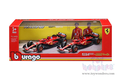 Bburago Formula Racing - Ferrari SF-24 2 Pack Formula One F1 Scuderia Ferrari (2024) (1/43 scale diecast model car, Red) 18-36839