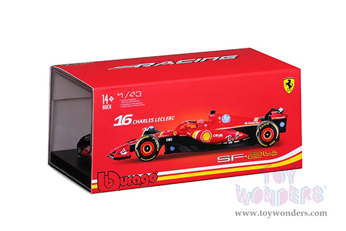 Bburago Formula Racing - Ferrari SF-24 #16 Charles Leclerc with Driver Formula One F1 Scuderia Ferrari (2024) (1/43 scale diecast model car, Red) 18-36843/16