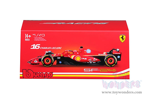 Bburago Formula Racing - Ferrari SF-24 #16 Charles Leclerc with Driver Formula One F1 Scuderia Ferrari (2024) (1/43 scale diecast model car, Red) 18-36843/16