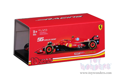 Bburago Formula Racing - Ferrari SF-24 #55 Carlos Sainz with Driver Formula One F1 Scuderia Ferrari (2024) (1/43 scale diecast model car, Red) 18-36843/55