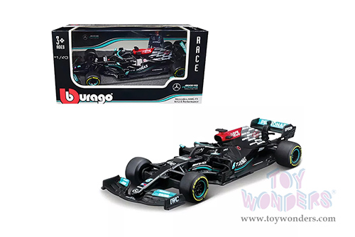 BBurago - Mercedes AMG F1 W12 E Performance Formula 1 (2021) (1/43 scale diecast model car, Silver/Turquoise) 18-38038HAMI