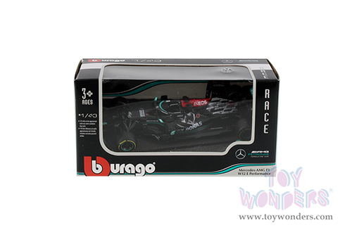 BBurago - Mercedes AMG F1 W12 E Performance Formula 1 (2021) (1/43 scale diecast model car, Silver/Turquoise) 18-38038HAMI