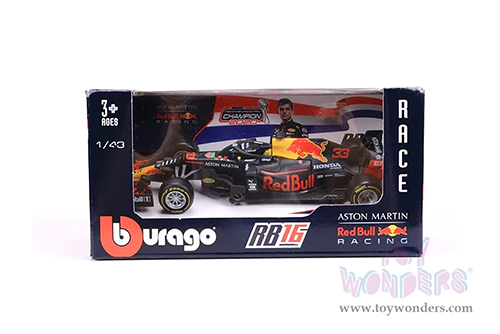 BBurago - Aston Martin Red Bull Racing RB16 #33 Max Verstappen Formula One F1 (2020) (1/43 scale diecast model car, Black) 18-38052VERS