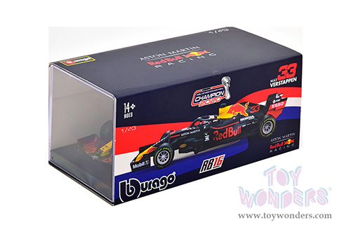 BBurago - Aston Martin Red Bull Racing RB16 #33 Max Verstappen Winner Formula One F1 Abu Dhabi GP (2020) with driver (1/43 scale diecast model car, Black) 18-38053VERS