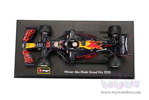BBurago - Aston Martin Red Bull Racing RB16 #33 Max Verstappen Winner Formula One F1 Abu Dhabi GP (2020) with driver (1/43 scale diecast model car, Black) 18-38053VERS