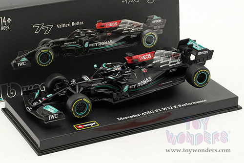 BBurago - Mercedes AMG F1 W12 E Performance Formula 1 (2021) with driver (1/43 scale diecast model car, Black/Turquoise) 18-38058HAMI