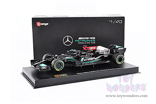 BBurago - Mercedes AMG F1 W12 E Performance Formula 1 (2021) with driver (1/43 scale diecast model car, Black/Turquoise) 18-38058HAMI