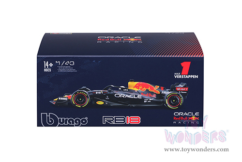 Bburago - Oracle Red Bull Racing RB18 #1 Max Verstappen with Driver Formula One F1 (2022) (1/43 scale diecast model car, Black) 18-38062/VER