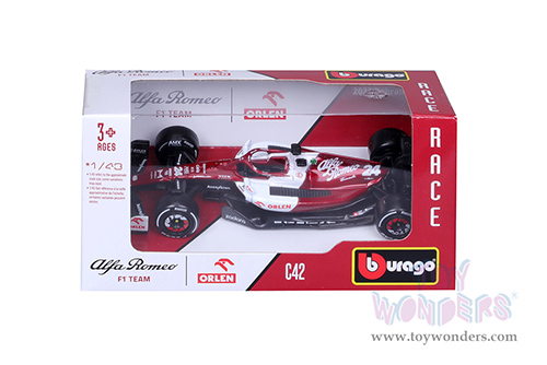 Bburago Formula Racing - Alfa Romeo F1 Team Orlen C42 #24 Zhou Guanyu Formula One F1 Bahrain GP (2022) (1/43 scale diecast model car, Red/White) 18-38067/ZHO