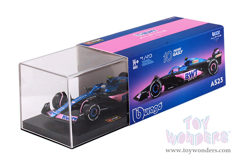 Bburago Formula Racing - BWT Alpine A523 #10 Pierre Gasly with Driver Formula One F1 (2023) (1/43 scale diecast model car, Blue/Black/Pink) 18-38073/10