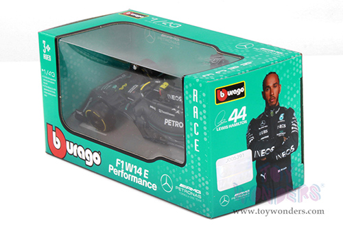 Bburago Formula Racing - Mercedes AMG Petronas F1 Team #44 Lewis Hamilton Formula One F1 W14 E Performance (2023) (1/43 scale diecast model car, Black) 18-38080/44