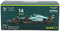 Bburago Formula Racing - Aston Martin AMR23 F1 Team #14 Fernando Alonso with Driver Formula One (2023) (1/43 scale diecast model car, Green) 18-38091/14