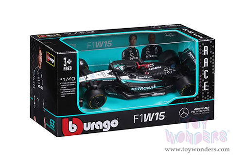 Bburago Formula Racing - Mercedes AMG Petronas F1 Team #63 George Russell Formula One F1 W15 E Performance (2024) (1/43 scale diecast model car, Black) 18-38208/63