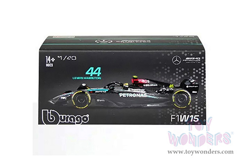 Bburago Formula Racing - Mercedes AMG Petronas F1 Team #44 Lewis Hamilton with Driver Formula One F1 W15 E Performance (2024) (1/43 scale diecast model car, Black) 18-38209/44
