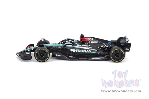 Bburago Formula Racing - Mercedes AMG Petronas F1 Team #63 George Russell with Driver Formula One F1 W15 E Performance (2024) (1/43 scale diecast model car, Black) 18-38209/63