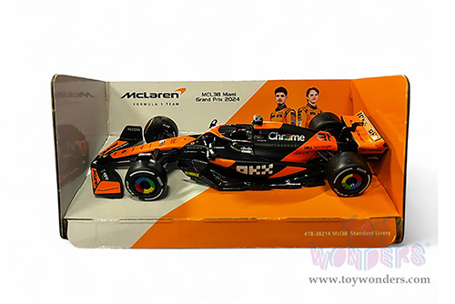 Bburago Formula Racing - McLaren F1 Team #81 Oscar Piastri "OKX" Formula One F1 Miami GP 2024 (1/43 scale diecast model car, Black/Orange) 18-38214/81