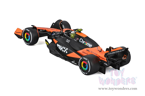 Bburago Formula Racing - McLaren F1 Team #4 Lando Norris with Driver "OKX" Winner Formula One F1 Miami GP (2024) (1/43 scale diecast model car, Black/Orange) 18-38215/4