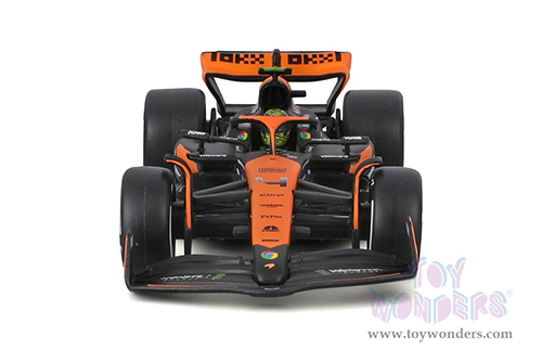 Bburago Formula Racing - McLaren F1 Team #4 Lando Norris with Driver "OKX" Winner Formula One F1 Miami GP (2024) (1/43 scale diecast model car, Black/Orange) 18-38215/4