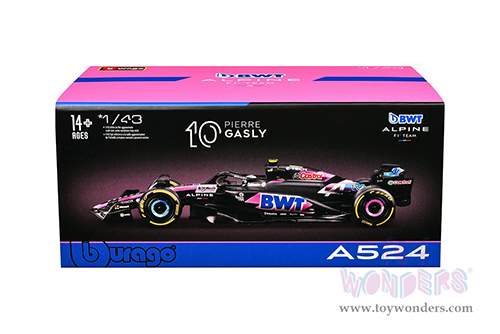 Bburago Formula Racing - BWT Alpine A524 #10 Pierre Gasly with Driver Formula One F1 (2024) (1/43 scale diecast model car, Blue/Black/Pink) 18-38220/10