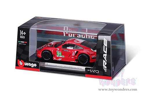 BBurago Race - Porsche 911 RSR #91 Lemans (2020, 1/43 scale diecast model car, White/Red) 18-38308/91