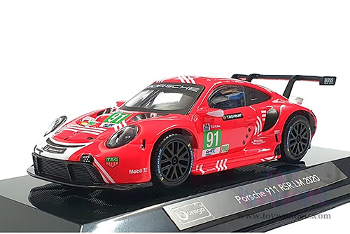 BBurago Race - Porsche 911 RSR #91 Lemans (2020, 1/43 scale diecast model car, White/Red) 18-38308/91
