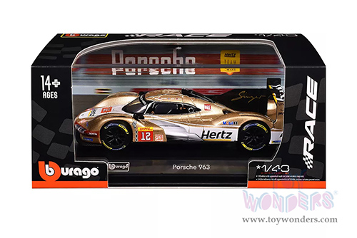 BBurago Race - Porsche 963 #12 Callum Ilott - Will Stevens - Norman Nato "Hertz Team Jota" Hypercar Team Winner "FIA World Endurance Championship" 2024 (1/43 scale diecast model car, Gold/White) 18-38317/12