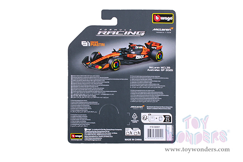BBurago Formula Racing - McLaren MCL39 #81 Oscar Piastri Formula One F1 Australian GP (2025) (1/64 scale diecast model car, Black/Orange) 18-58001/81