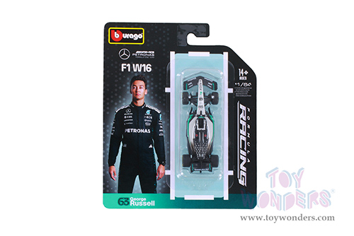 BBurago Formula Racing - Mercedes AMG Petronas W16 #63 George Russell Formula One F1 (2025) (1/64 scale diecast model car, Black/Gray) 18-58002/63