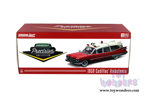 Greenlight Precision Collection - Cadillac Ambulance Hardtop (1959, 1/18 scale diecast model car, Red/White) 18001