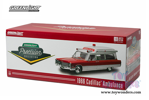 Greenlight Precision Collection - Cadillac Ambulance Hard Top (1966, 1/18 scale diecast model car, Red/White) 18003