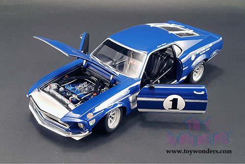 Acme - Team Shelby's #1 Boss 302 Trans Am Mustang 1969 Lime Rock Race Winner Driven by Sam Posey (1969, 1/18 scale diecast model car, Blue) 1801819