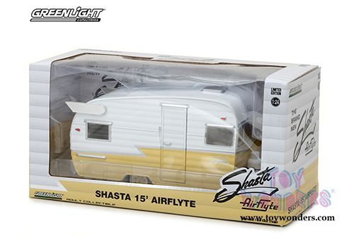 Greenlight - Shasta 15 ft. Airflyte Camper Trailer (1/24 scale diecast model car, Yellow/White) 18235