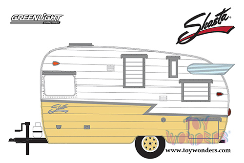 Greenlight - Shasta 15 ft. Airflyte Camper Trailer (1/24 scale diecast model car, Yellow/White) 18235