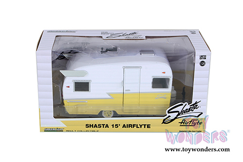 Greenlight - Shasta 15 ft. Airflyte Camper Trailer (1/24 scale diecast model car, Yellow/White) 18235