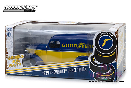 Greenlight - Running on Empty | Goodyear Tires Chevrolet&reg; Panel Truck (1939, 1/24 scale diecast model car, Yellow/Blue) 18243
