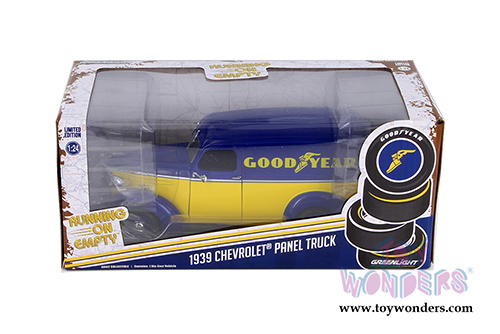 Greenlight - Running on Empty | Goodyear Tires Chevrolet&reg; Panel Truck (1939, 1/24 scale diecast model car, Yellow/Blue) 18243