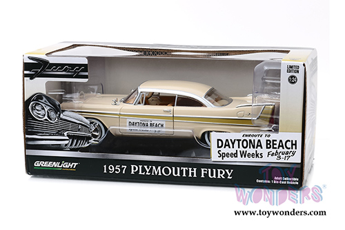 Greenlight - Plymouth Fury - Daytona Beach Speed Weeks (1957, 1/24 scale diecast model car, Cream/Gold) 18257