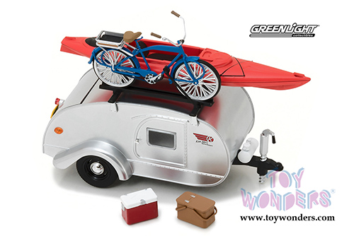 Greenlight - Hitch & Tow Trailers Series 2 | Ken Skill Tear Drop Trailer with Accessories (1947, 1/24 scale diecast model car, Silver) 18420A/12